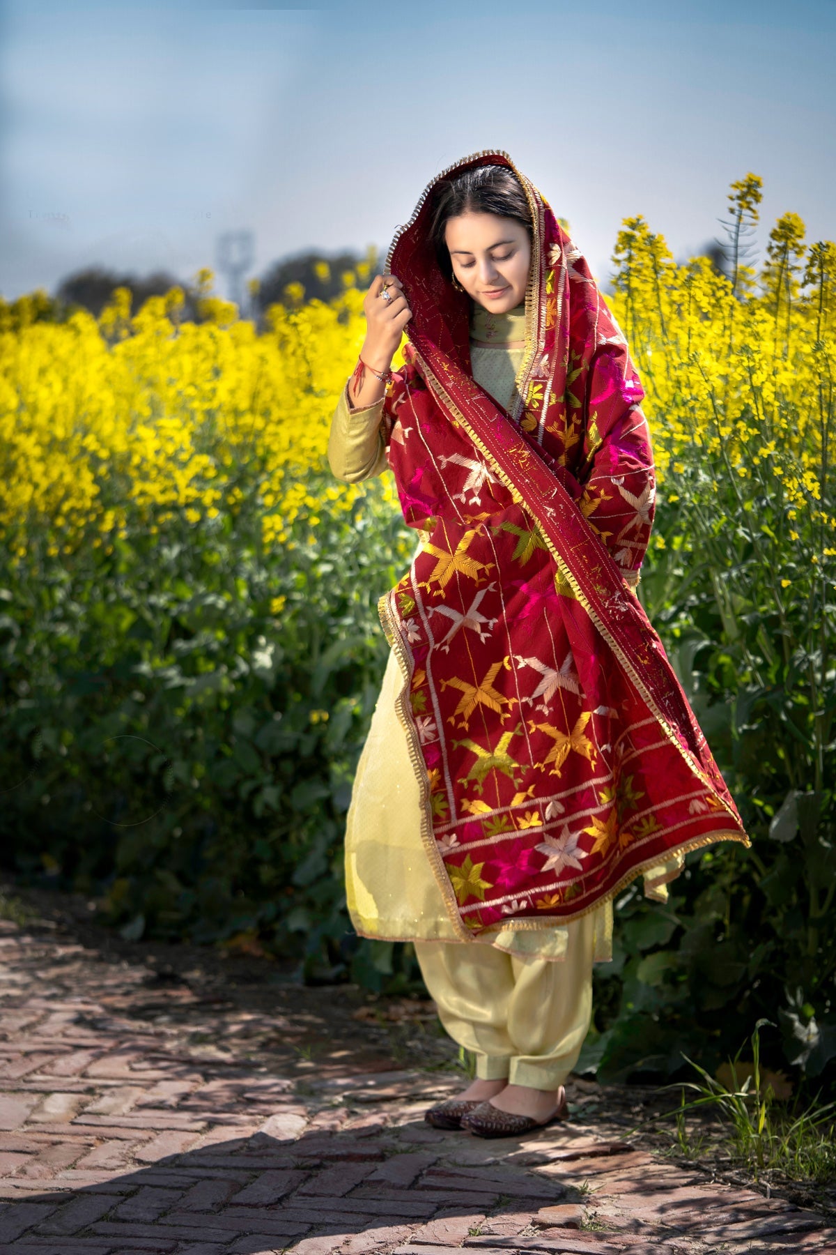 phulkari dress design Hand Embroidered Chanderi Silk Phulkari Dress