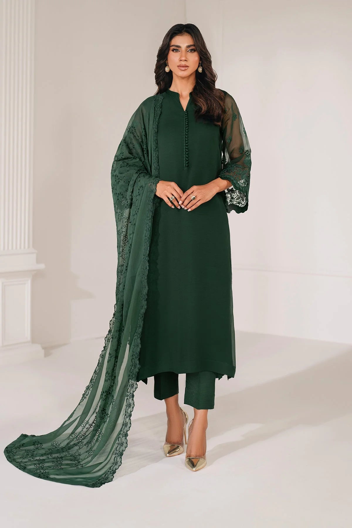 Green Embroidered Chiffon Dupatta