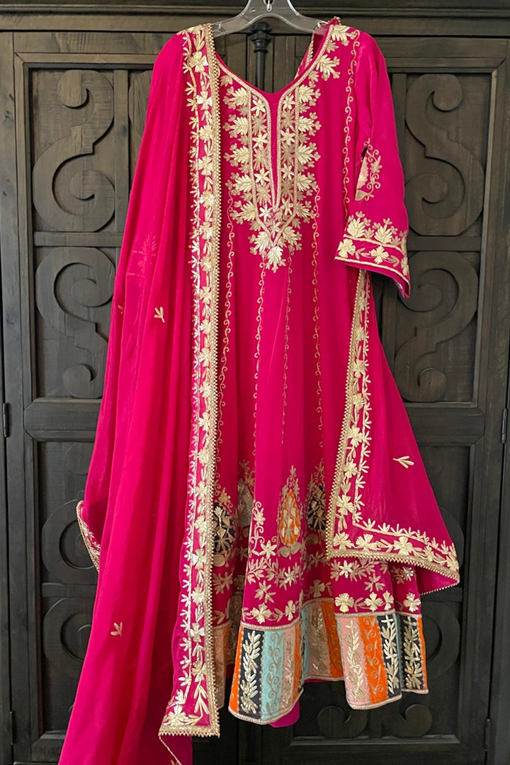 hot pink anarkali dress Hot Pink Handworked Chinon Silk Anarkali Suit