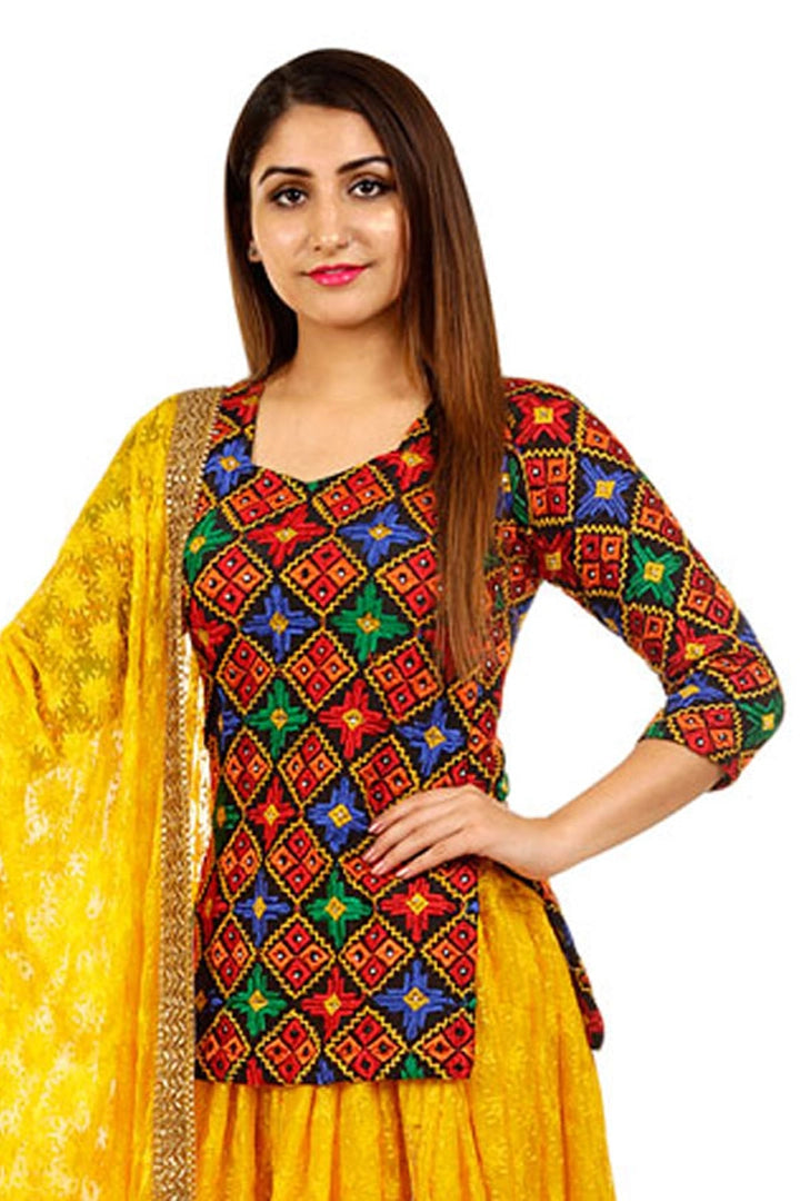 Buy Black Phulkari Lehenga Sari Blouse Online PinkPhulkari