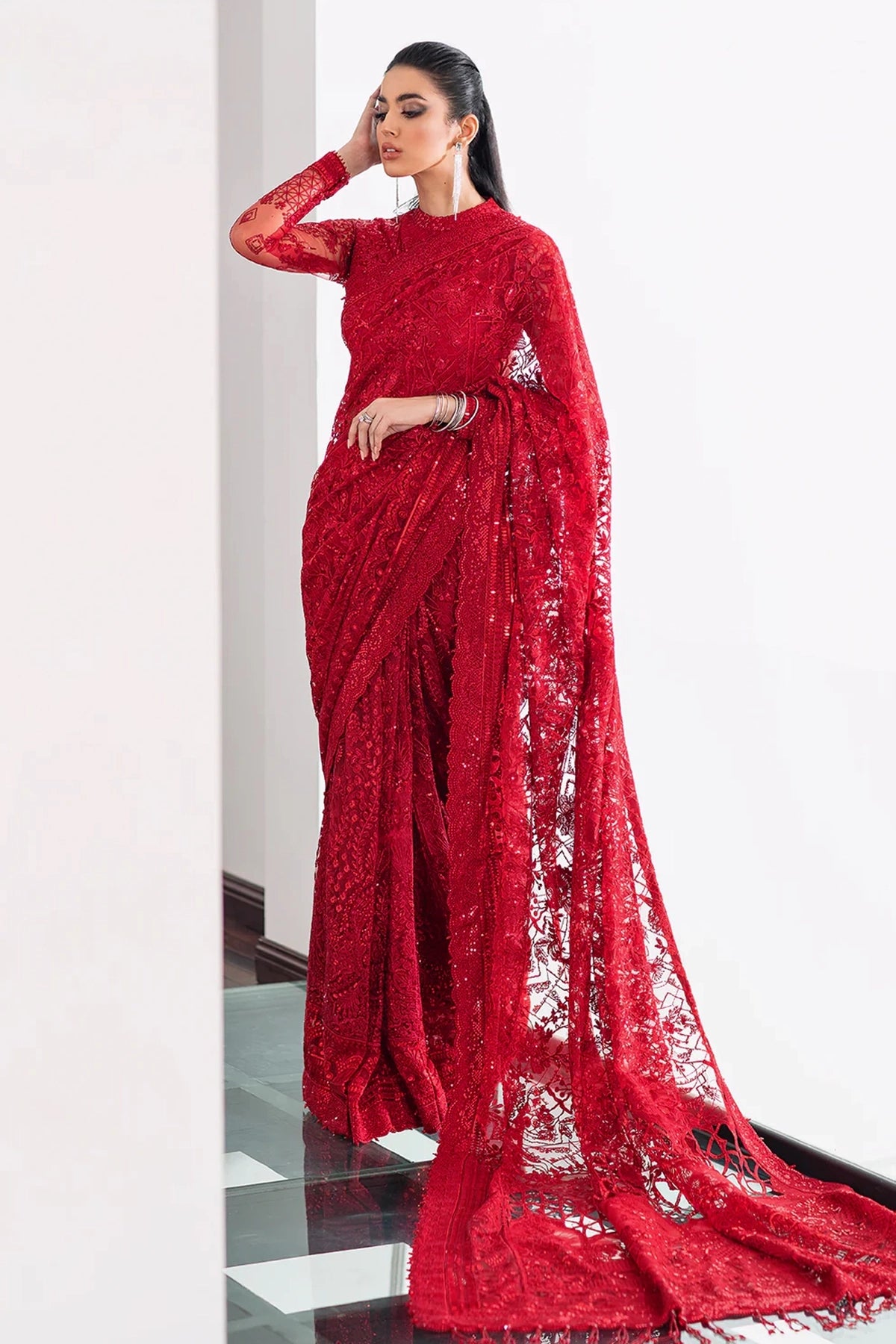 Red cheapest pittan work saree