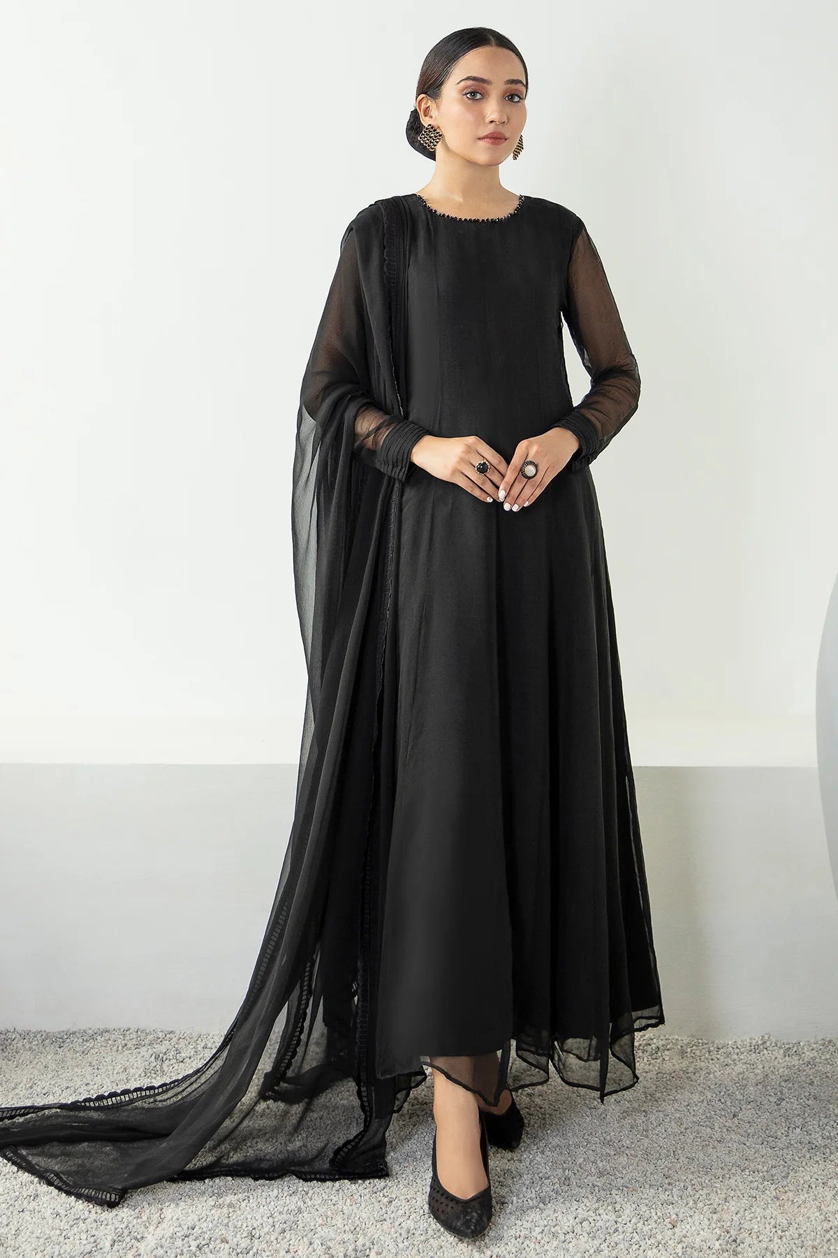 Black Plain Silk Chiffon Frock Suit Black Plain Silk Chiffon Frock Suit