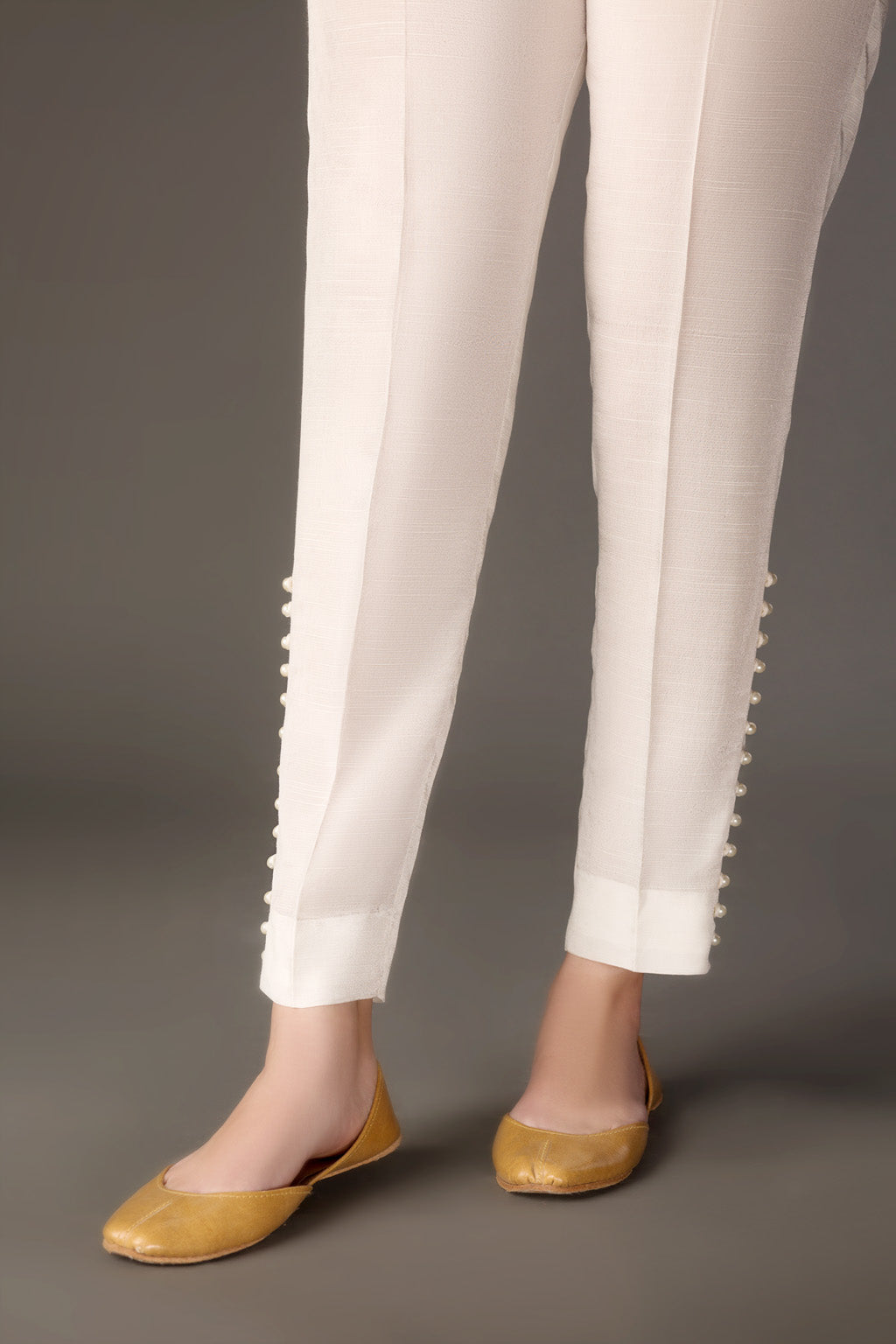 Ankle Length Straight Pants Off White