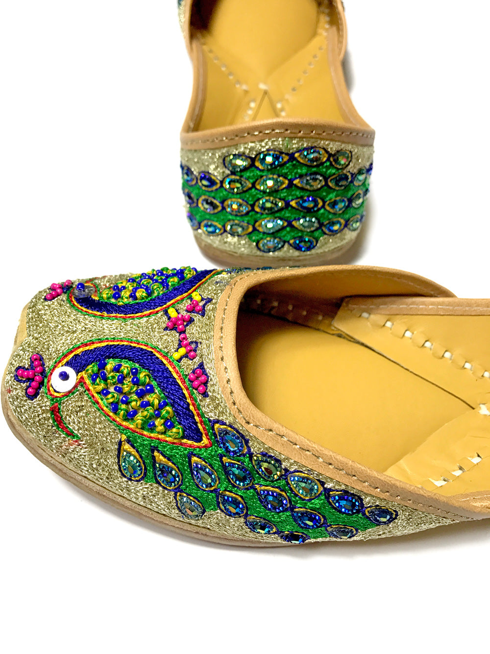 Handcrafted Indian Punjabi Jutti Pure Leather Peacock Design for Women |Sequins Flat Stylish and Comfortable Footwear Brown Color Jutti