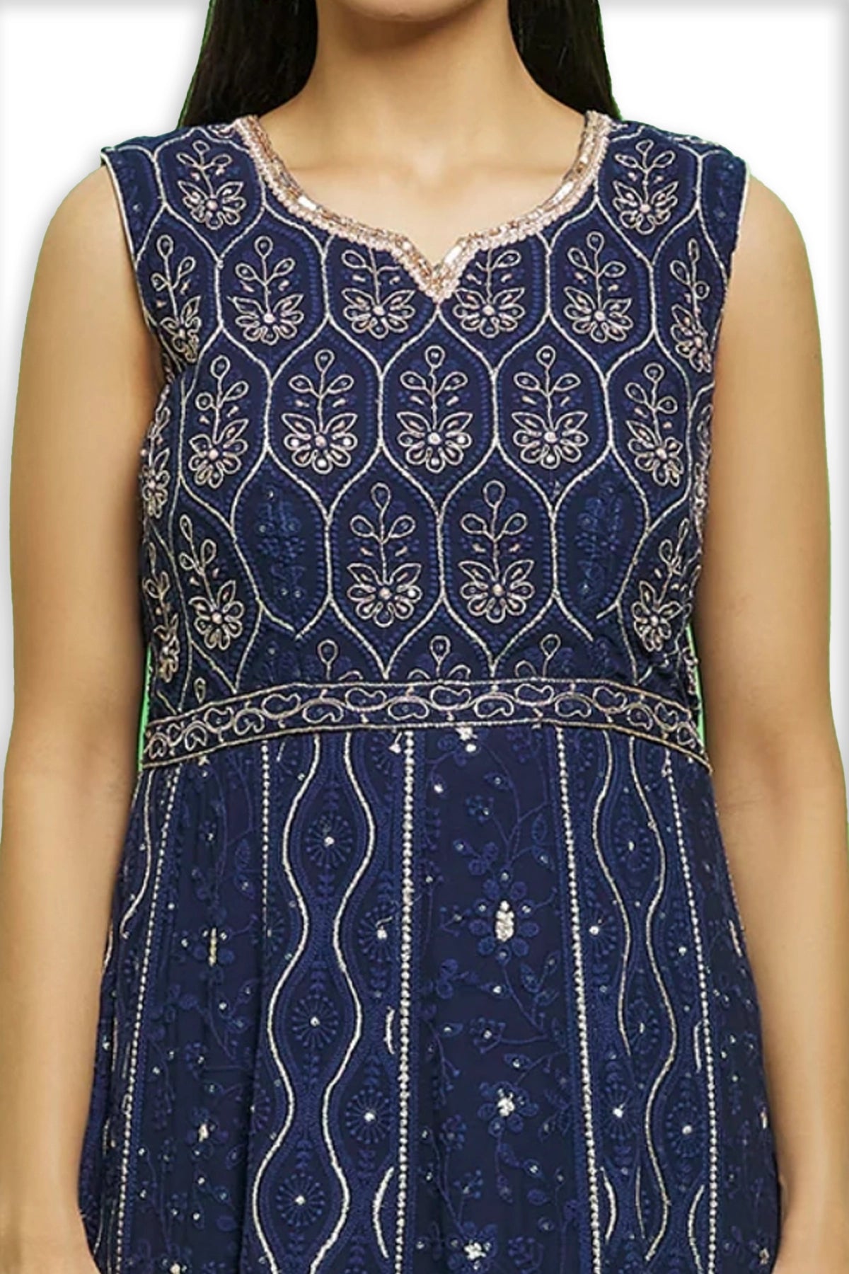 Buy Navy Blue Hand Embroidered Georgette Anarkali Set at PinkPhulkari 