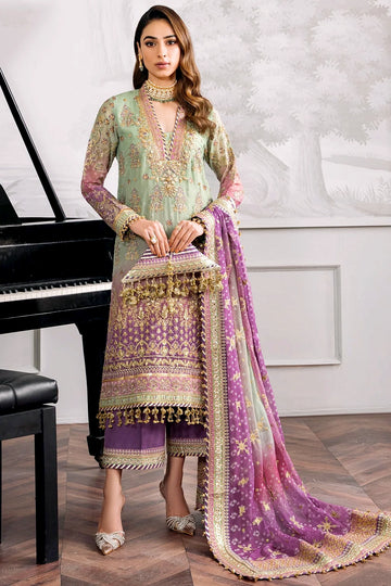Mint Green Embroidered Chiffon Silk Pant Style Suit at PinkPhulkari