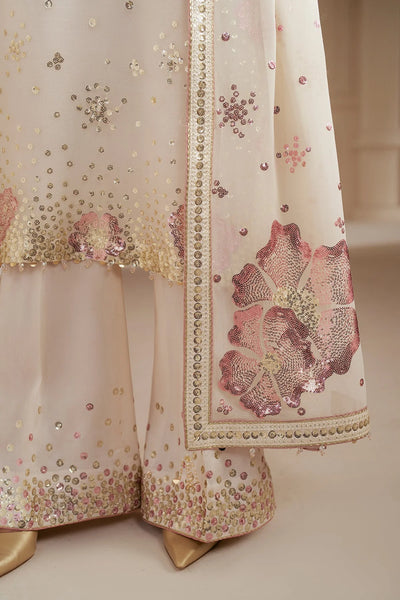 Cream Embroidered Chiffon Silk Kurta Palazzo Suit Set | PinkPhulkari USACream Embroidered Chiffon Silk Kurta Palazzo Suit Set | PinkPhulkari USA
