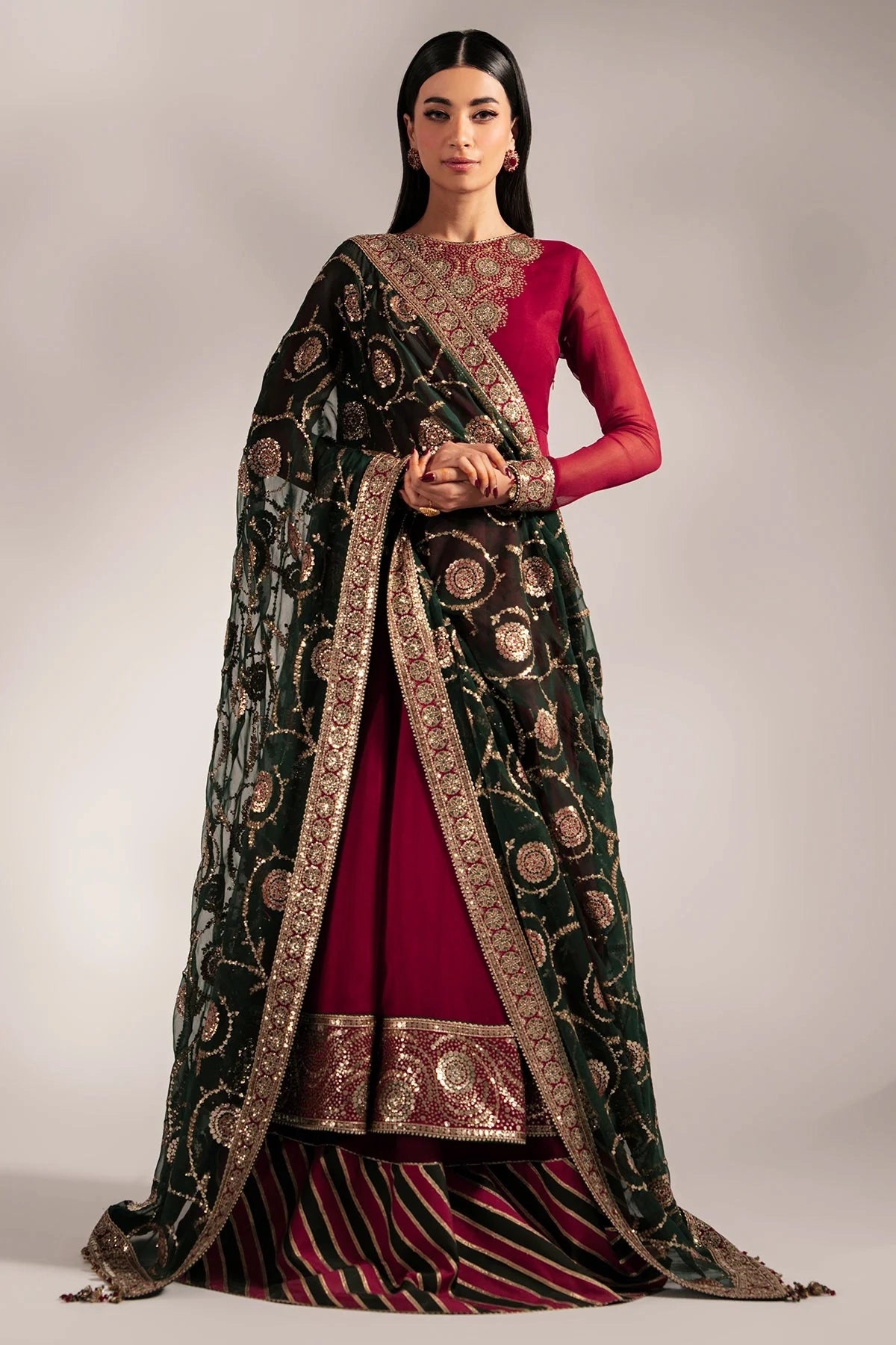 Maroon Chiffon Silk Embroidered Anarkali Lehenga Set