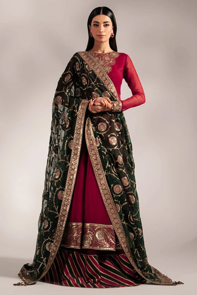 Maroon Chiffon Silk Embroidered Anarkali Lehenga SetMaroon Chiffon Silk Embroidered Anarkali Lehenga Set