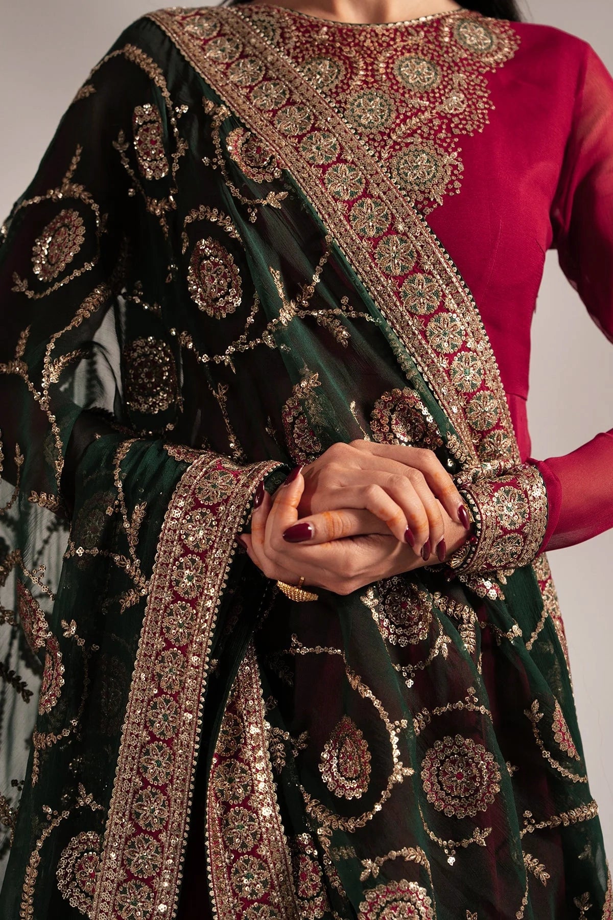 Maroon Chiffon Silk Embroidered Anarkali Lehenga Set