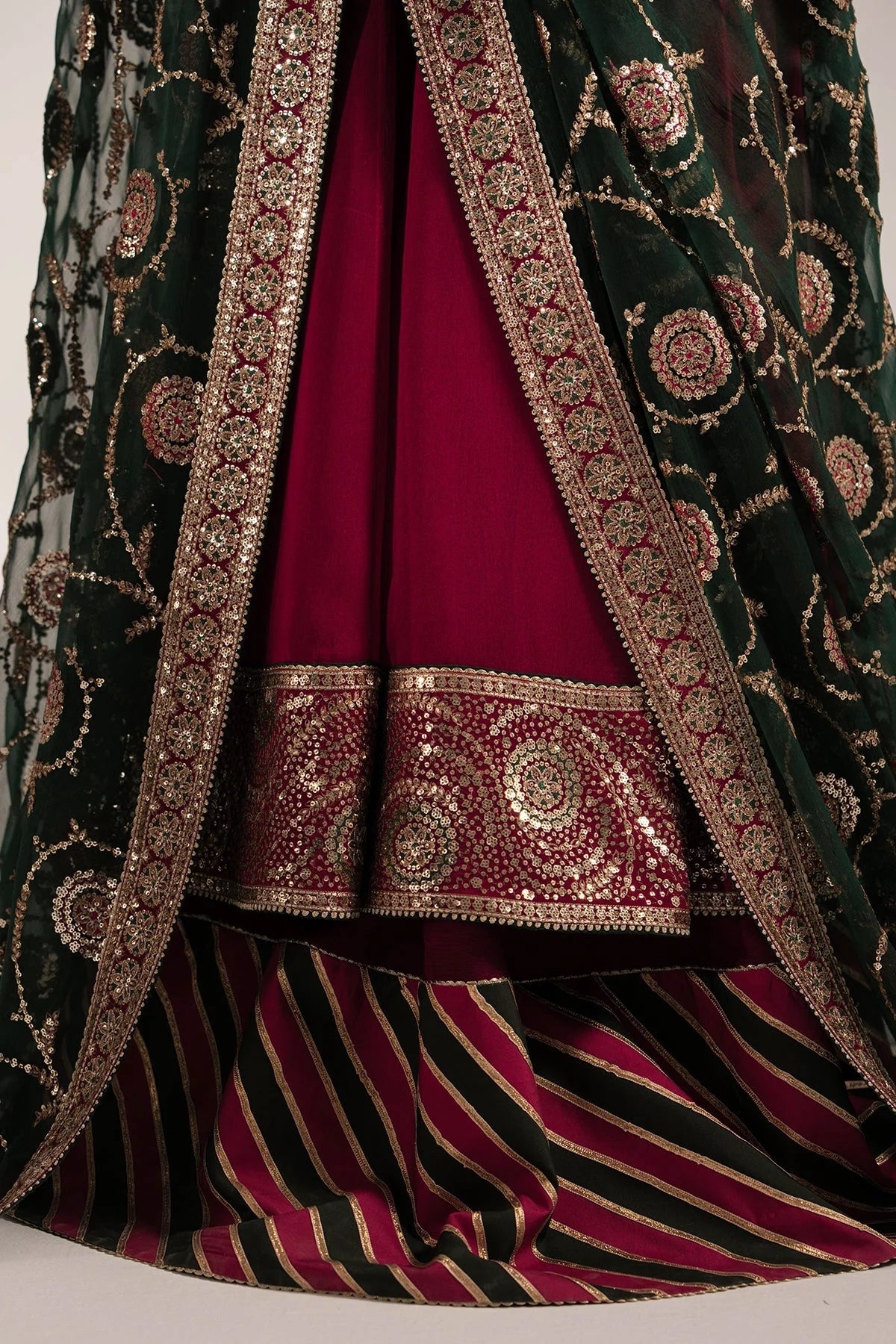Maroon Chiffon Silk Embroidered Anarkali Lehenga Set
