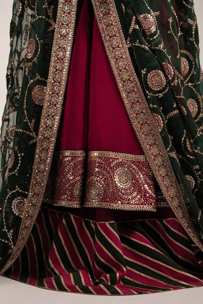 Maroon Chiffon Silk Embroidered Anarkali Lehenga SetMaroon Chiffon Silk Embroidered Anarkali Lehenga Set