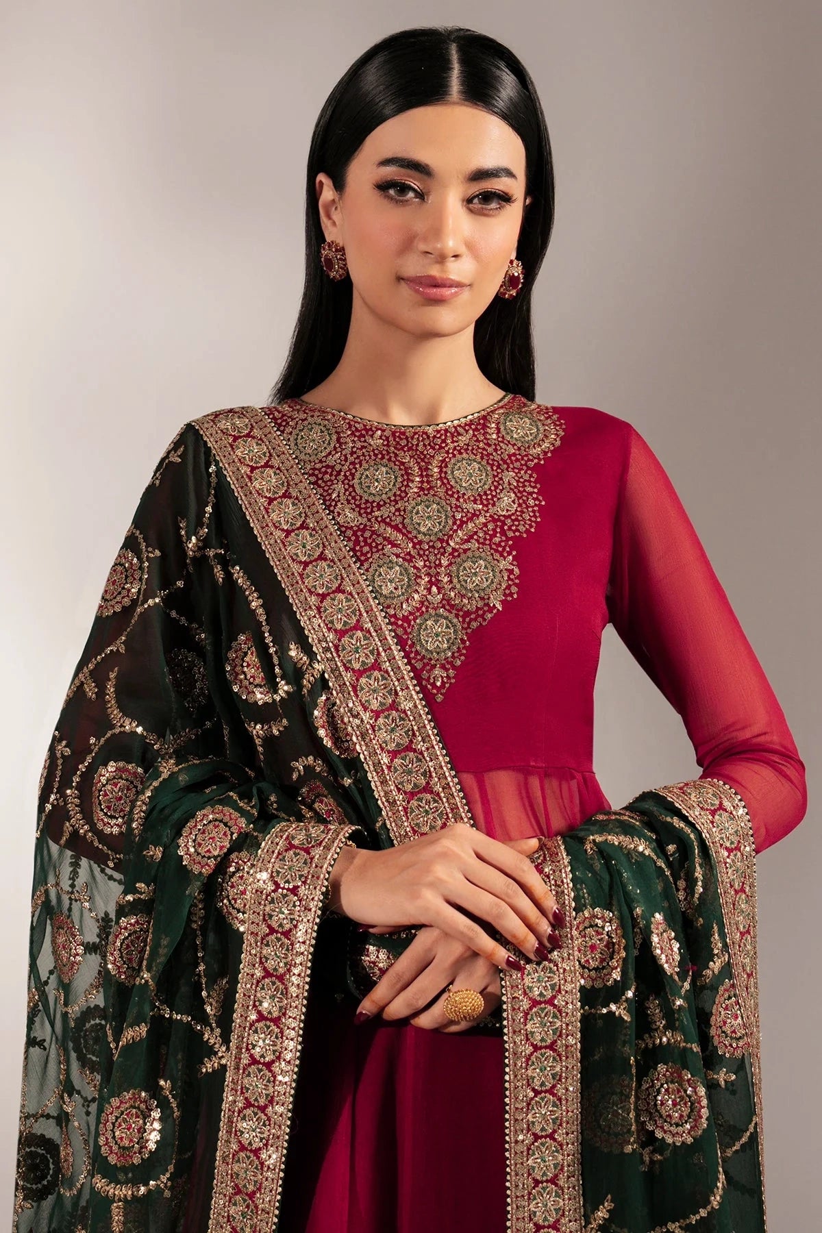 Maroon Chiffon Silk Embroidered Anarkali Lehenga Set