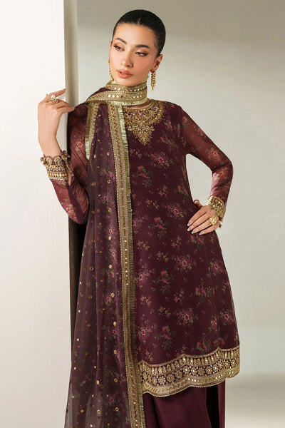 Woman wearing a traditional salwar suit outfit with a long embroidered kameez and matching salwar on a plain backgroundWoman wearing a traditional salwar suit outfit with a long embroidered kameez and matching salwar on a plain background