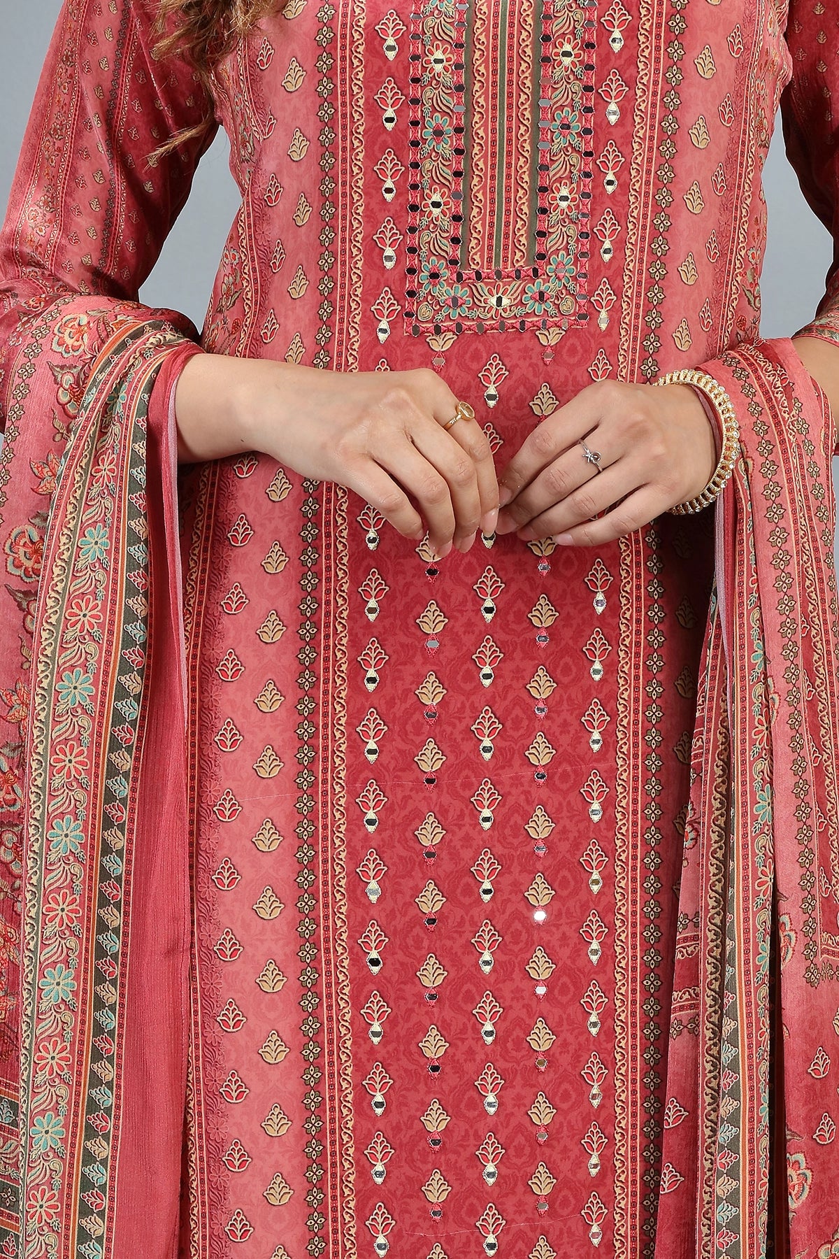 Crepe Printed & Hand Embroidered Kurta Set With Chinon Dupatta