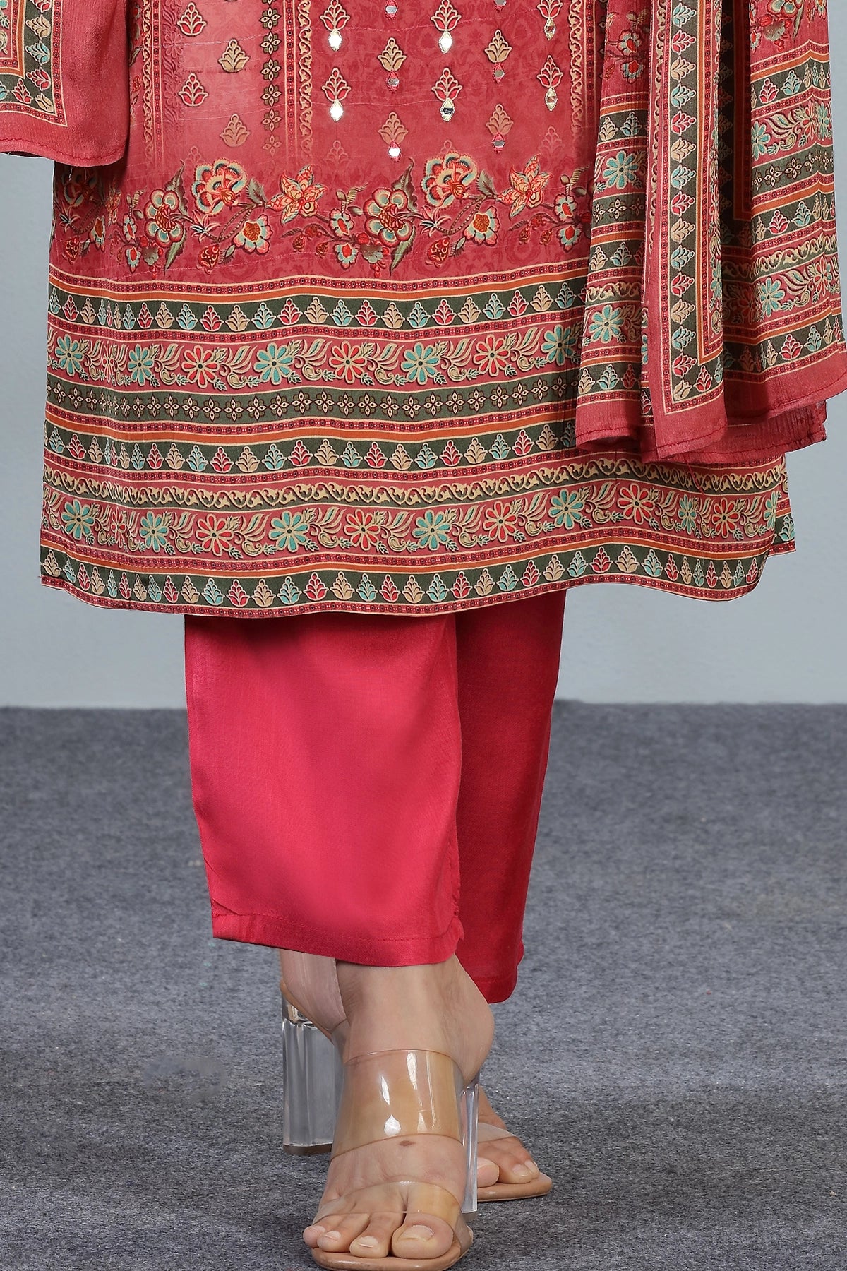 Crepe Printed & Hand Embroidered Kurta Set With Chinon Dupatta