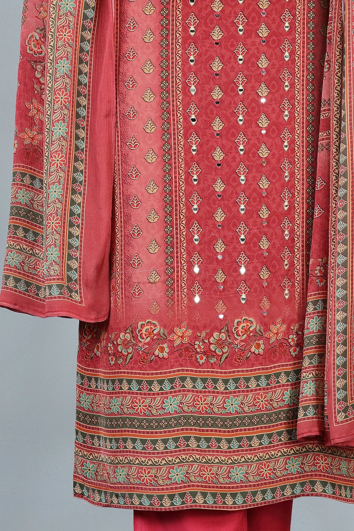 Crepe Printed & Hand Embroidered Kurta Set With Chinon Dupatta