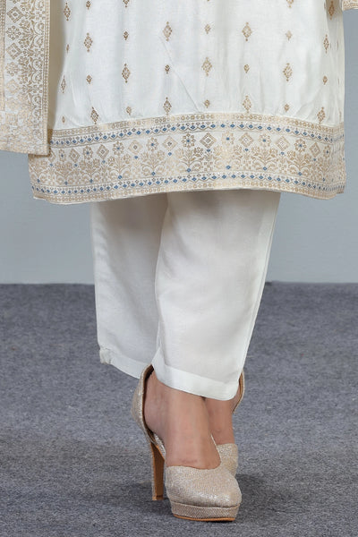 Off-White Brocade Silk Straight Kurta Set at PinkPhulkari CaliforniaOff-White Brocade Silk Straight Kurta Set at PinkPhulkari California