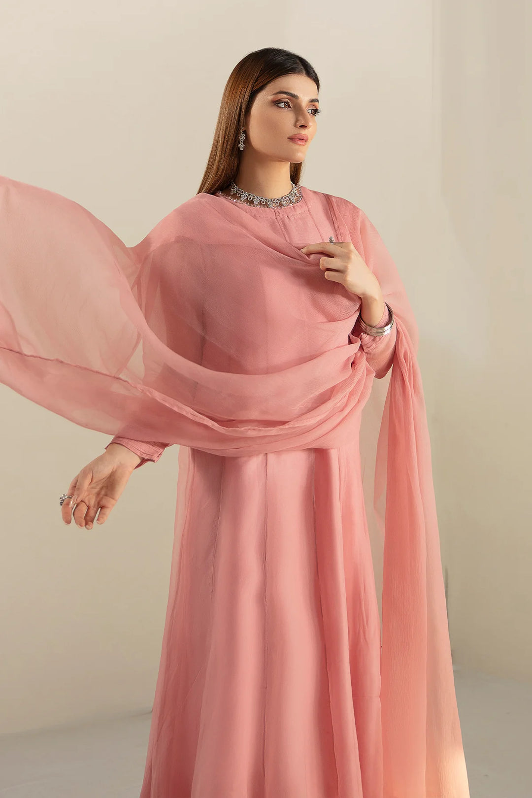 pink anarkali dress Buy Coral Plain Chiffon Silk Suit Online Beaded Giraffe Bias Lady Size:16-16½ (34-35) Embellished with zari holiday-costumes
