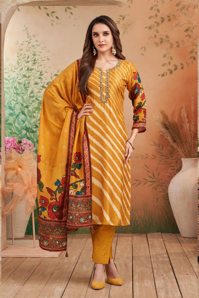  Mustard Yellow Dola Silk Pant Style Kurta Set 