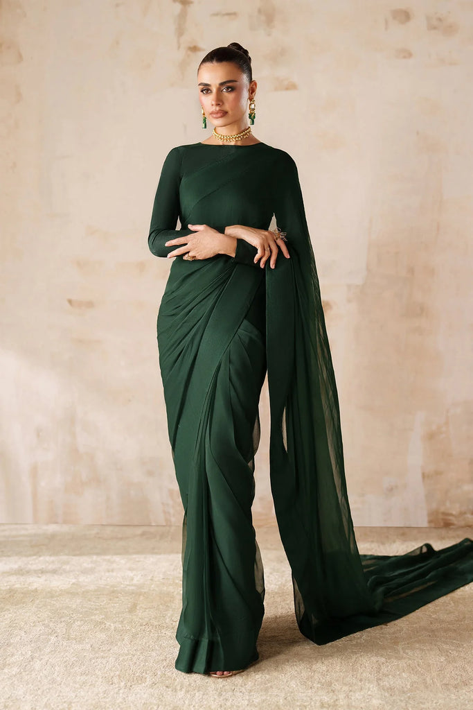 plain poth saree Green Plain Chiffon Saree, Chiffon / DarkGreen / L(40)