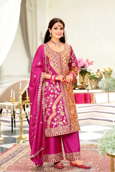 Pink & Orange Chinon Silk Palazzo SuitPink & Orange Chinon Silk Palazzo Suit