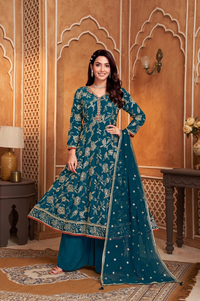  Blue Crepe Hand Embellished Anarkali Set 