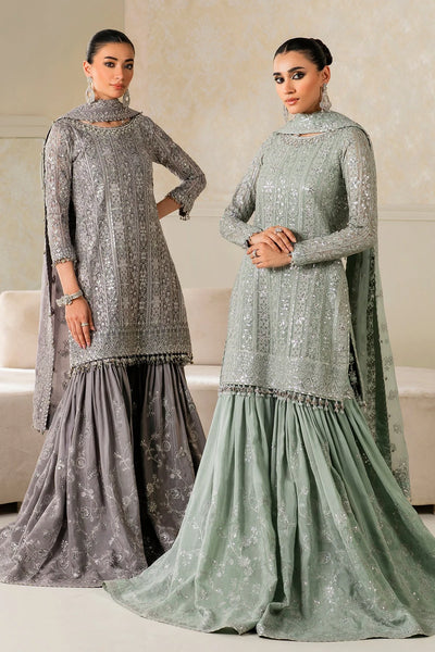 Woman wearing a light green traditional wedding sharara outfit with a matching dupatta in a room.Woman wearing a light green traditional wedding sharara outfit with a matching dupatta in a room.