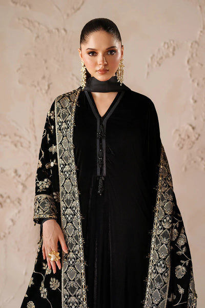 Woman in a black outfit with a large black embroidered velvet shawl Woman in a black outfit with a large black embroidered velvet shawl 