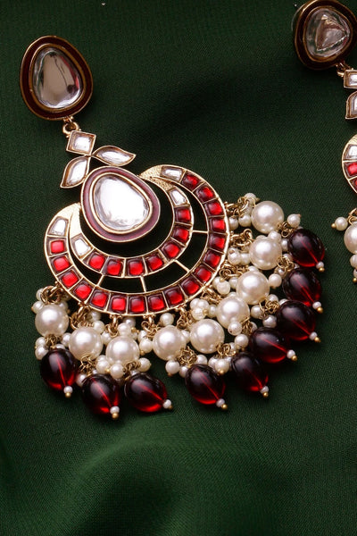 Maroon Kundan & Pearl Chandbali EarringsMaroon Kundan & Pearl Chandbali Earrings