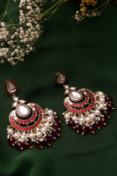 Maroon Kundan & Pearl Chandbali Earrings