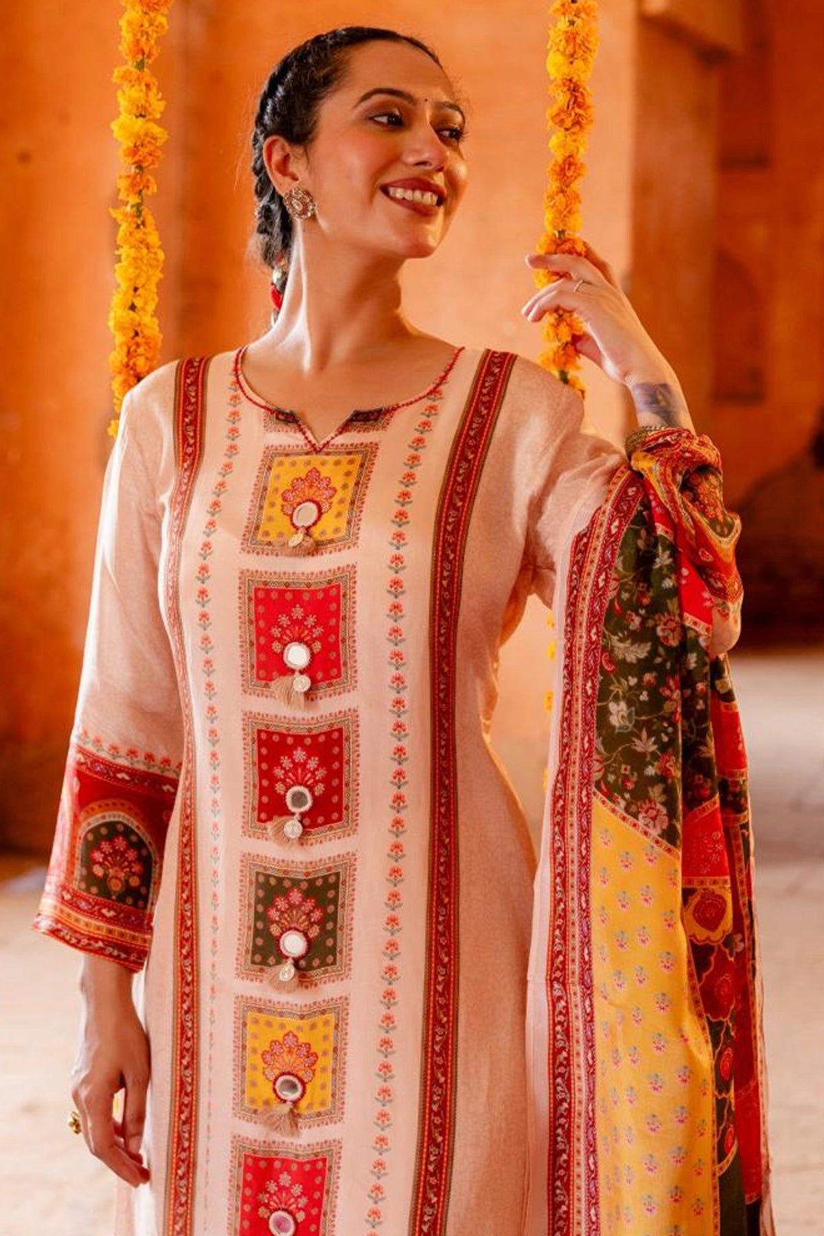 Light Pink Crepe Silk Palazzo Style Kurta Set
