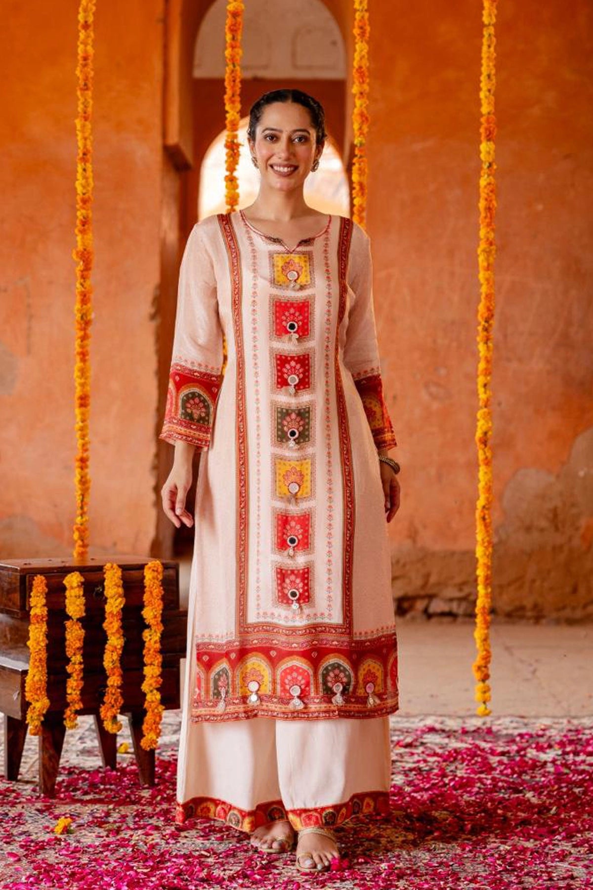 Light Pink Crepe Silk Palazzo Style Kurta Set