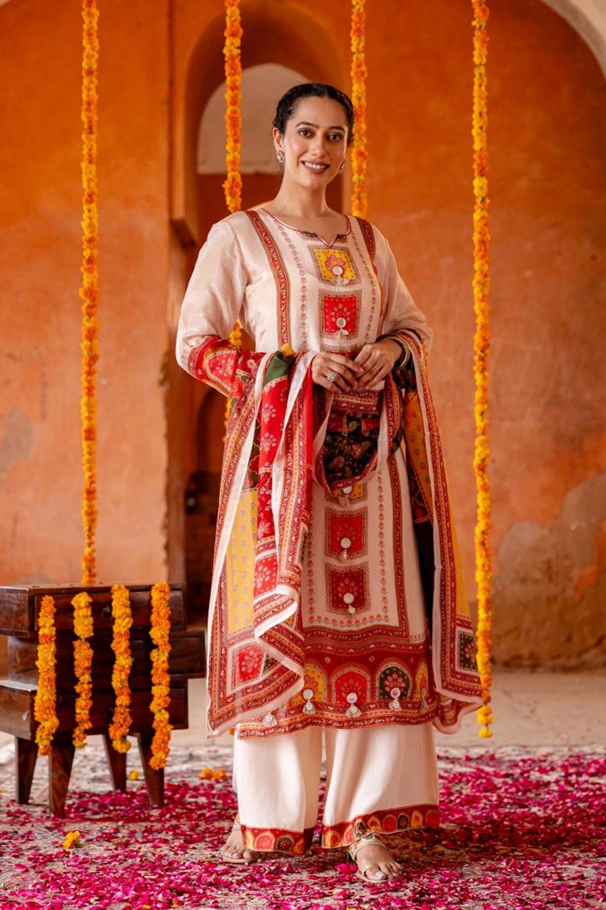 Light Pink Crepe Silk Palazzo Style Kurta Set