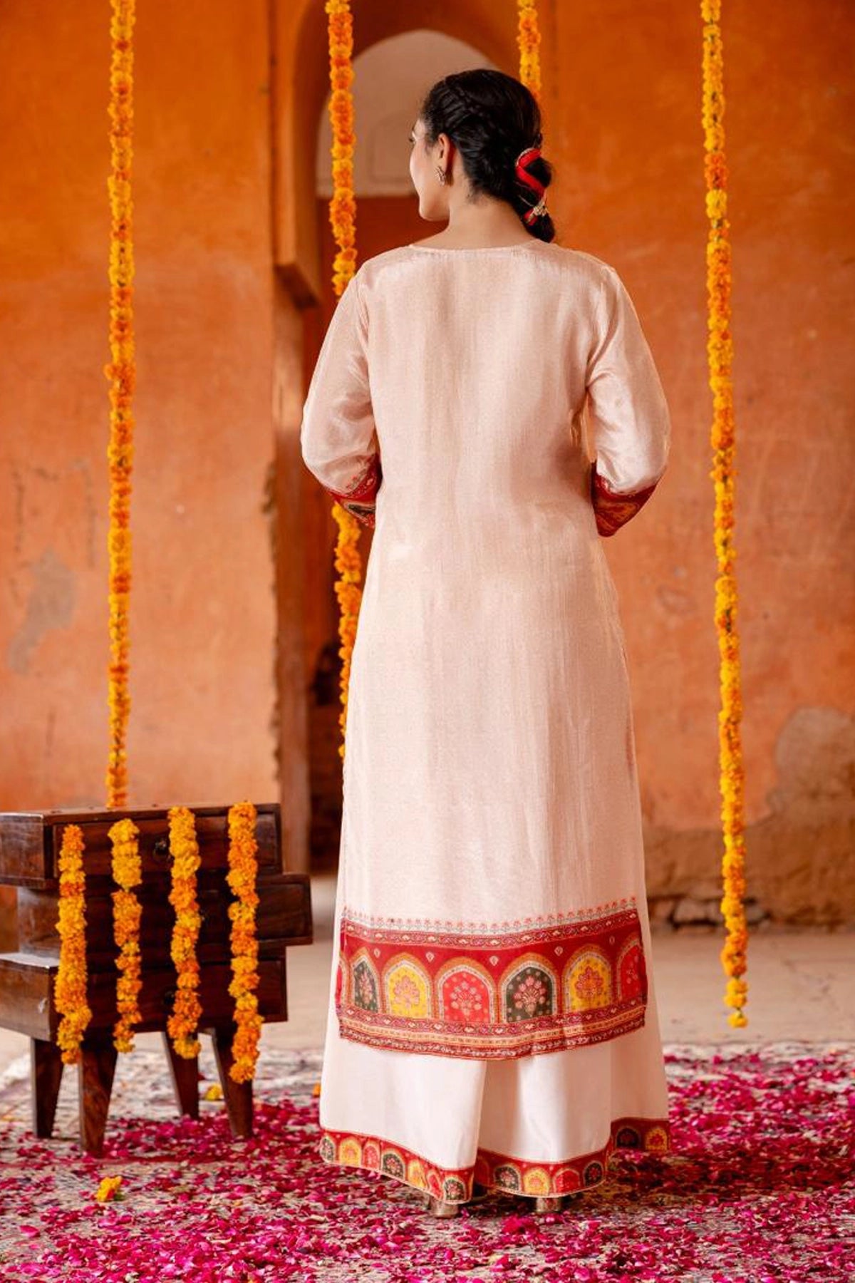 Light Pink Crepe Silk Palazzo Style Kurta Set