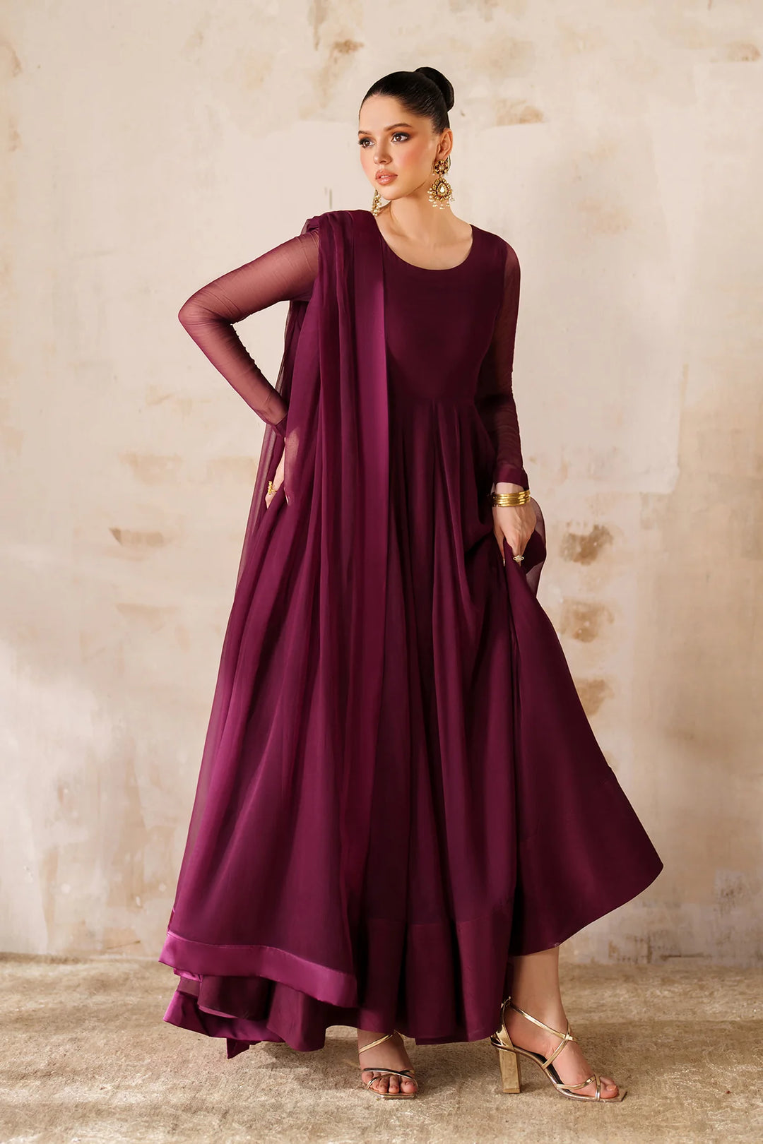 Buy Maroon Plain Chiffon Saree Online