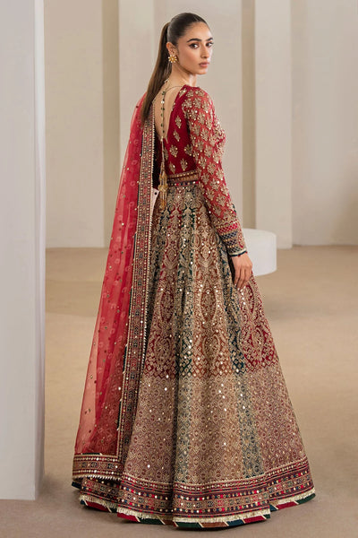 Woman wearing a traditional red embroidered Chiffon Bridal Lehenga outfit with a red dupatta in a neutral settingWoman wearing a traditional red embroidered Chiffon Bridal Lehenga outfit with a red dupatta in a neutral setting