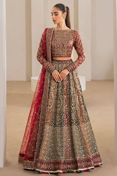 Woman wearing a traditional red embroidered Chiffon Bridal Lehenga outfit with a red dupatta in a neutral settingWoman wearing a traditional red embroidered Chiffon Bridal Lehenga outfit with a red dupatta in a neutral setting