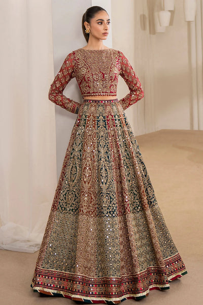 Woman wearing a traditional red embroidered Chiffon Bridal Lehenga outfit with a red dupatta in a neutral settingWoman wearing a traditional red embroidered Chiffon Bridal Lehenga outfit with a red dupatta in a neutral setting