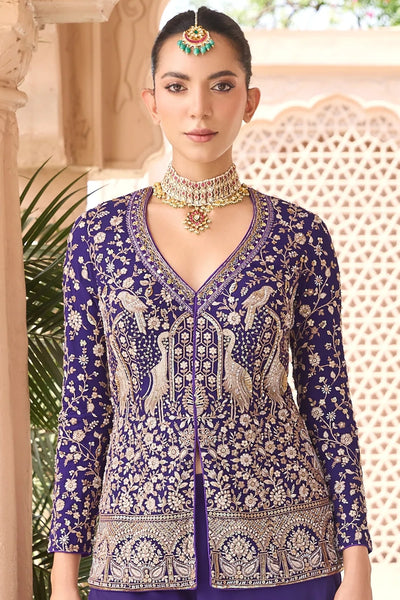 Royal Purple Embroidered Georgette Palazzo SuitRoyal Purple Embroidered Georgette Palazzo Suit