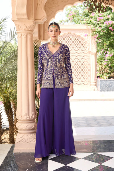 Royal Purple Embroidered Georgette Palazzo SuitRoyal Purple Embroidered Georgette Palazzo Suit