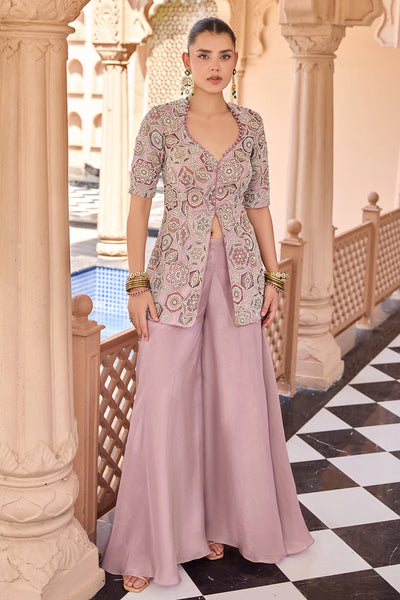 Rose Pink Embroidered Silk Palazzo SuitRose Pink Embroidered Silk Palazzo Suit
