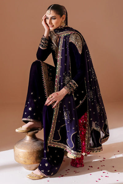 Woman in traditional attire with a dark blue dupatta and red pants on a beige backgroundWoman in traditional attire with a dark blue dupatta and red pants on a beige background