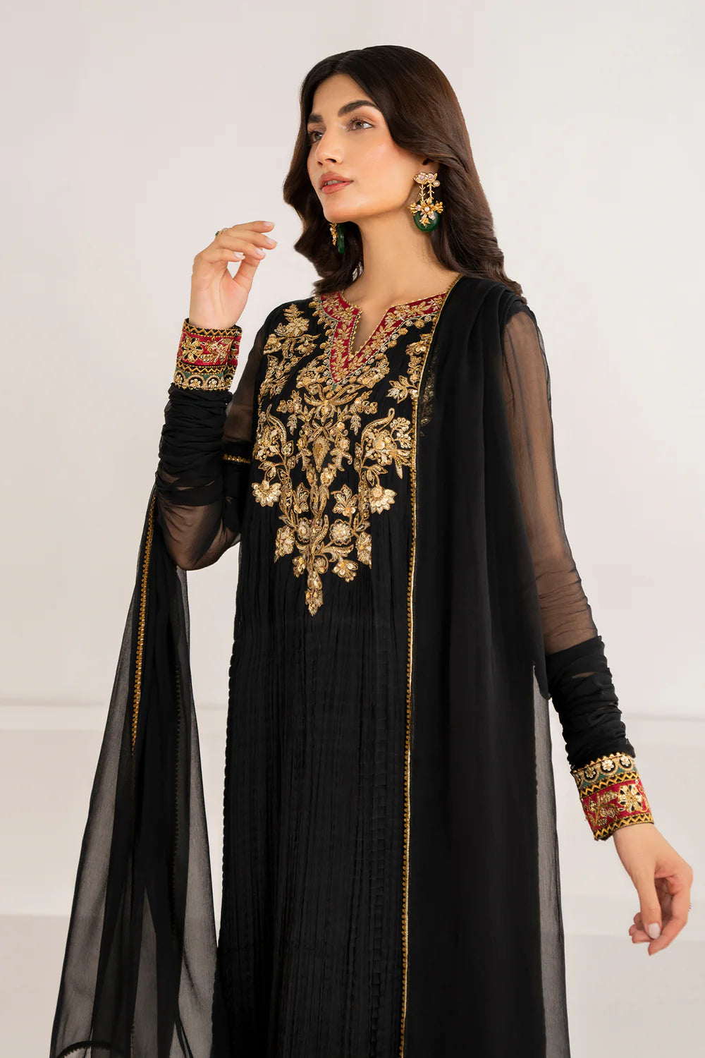 Buy Black Embroidered Chiffon Silk Crush Anarkali Set at PinkPhulkari