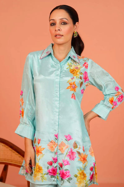 Buy Women's Blue Crepe Silk Floral Printed Co-Ord Set at PinkPhulkariBuy Women's Blue Crepe Silk Floral Printed Co-Ord Set at PinkPhulkari