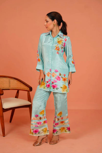 Buy Women's Blue Crepe Silk Floral Printed Co-Ord Set at PinkPhulkariBuy Women's Blue Crepe Silk Floral Printed Co-Ord Set at PinkPhulkari