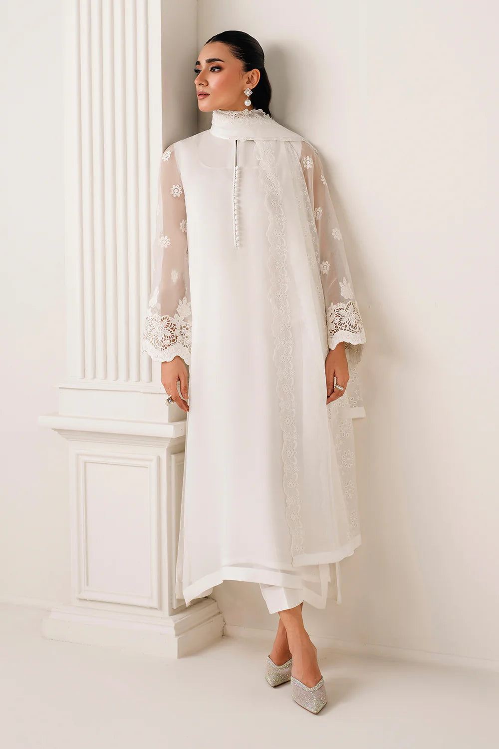 chiffon dupatta dresses White Embroidered Chiffon Dupatta