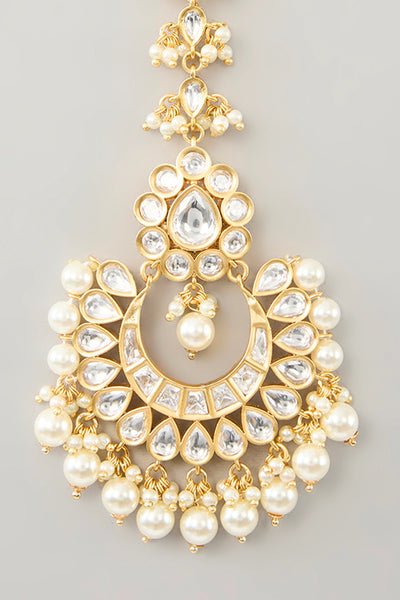 Buy Gold Finish Kundan Polki & Pearl Maangtikka at PinkPhulkariBuy Gold Finish Kundan Polki & Pearl Maangtikka at PinkPhulkari