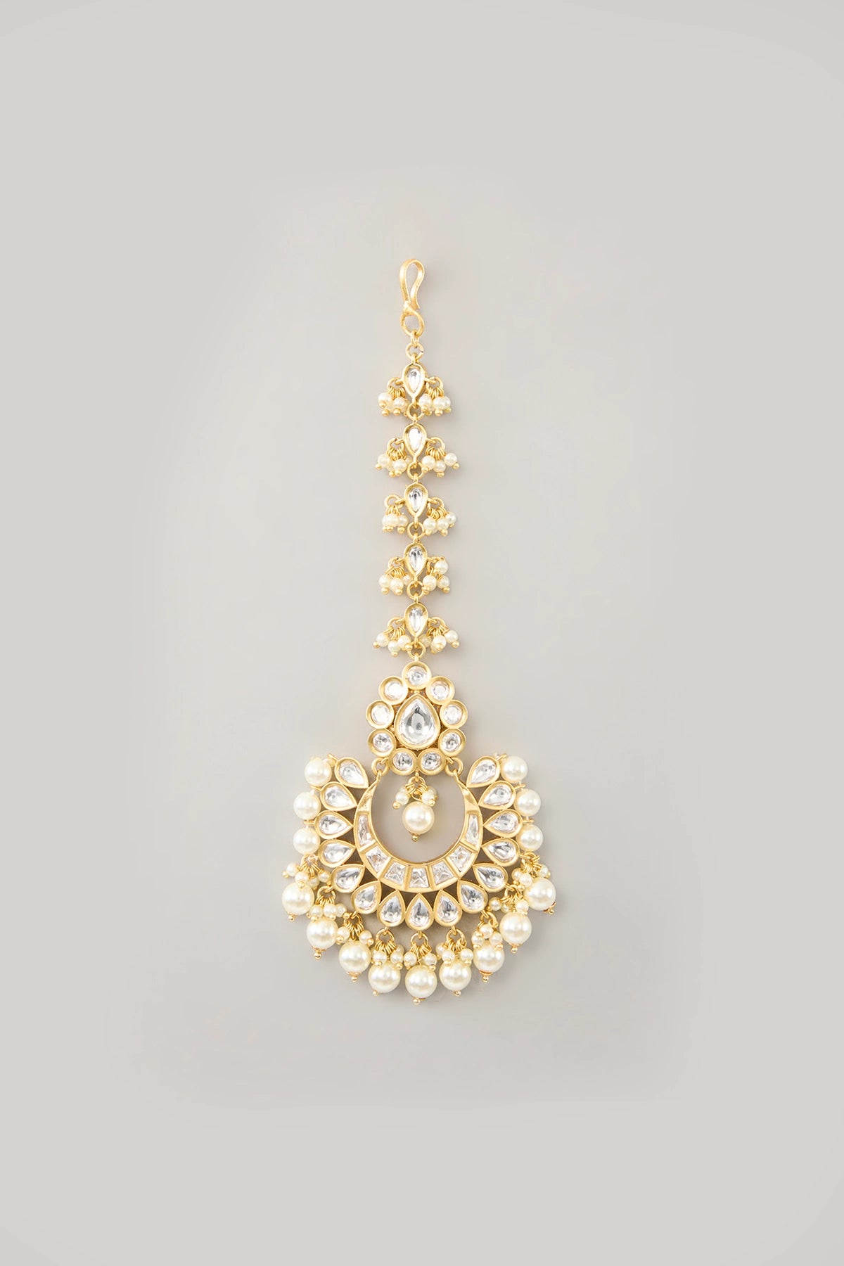 Buy Gold Finish Kundan Polki & Pearl Maangtikka at PinkPhulkari