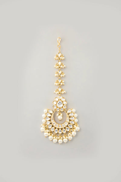 Buy Gold Finish Kundan Polki & Pearl Maangtikka at PinkPhulkari